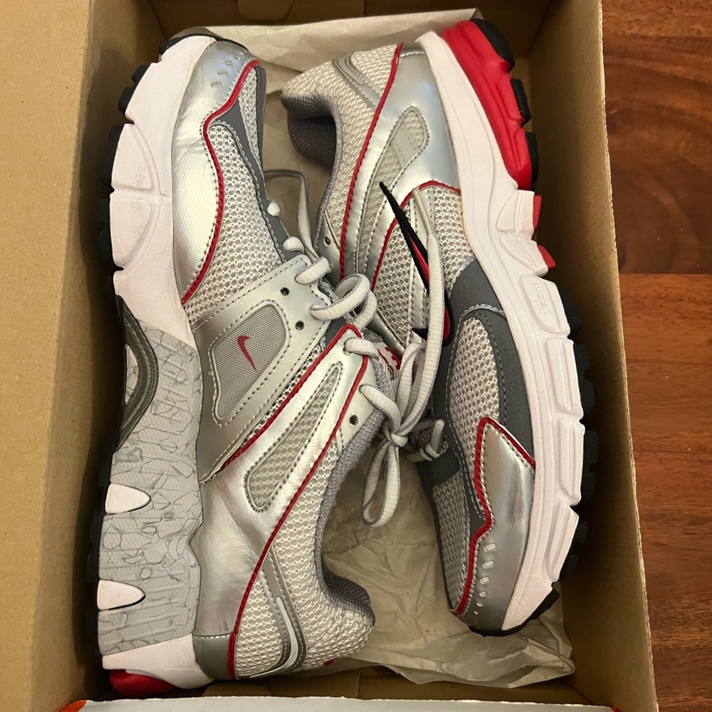 Nike Silver and Red Running Shoes